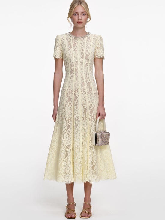 Self-Portrait Dresses & Skirts - NWOT Self-Portrait YELLOW LACE EMBELLISHED MIDI DRESS